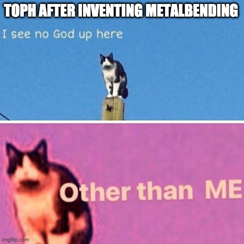 Toph be like.... | TOPH AFTER INVENTING METALBENDING | image tagged in hail pole cat | made w/ Imgflip meme maker