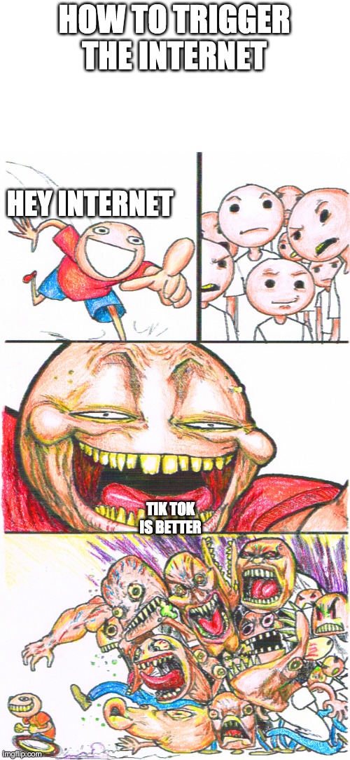 Hey Internet by Doug | HOW TO TRIGGER THE INTERNET; HEY INTERNET; TIK TOK IS BETTER | image tagged in hey internet by doug | made w/ Imgflip meme maker
