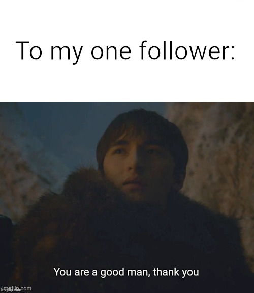 Thank you | To my one follower: | image tagged in memes,you are a good man thank you | made w/ Imgflip meme maker