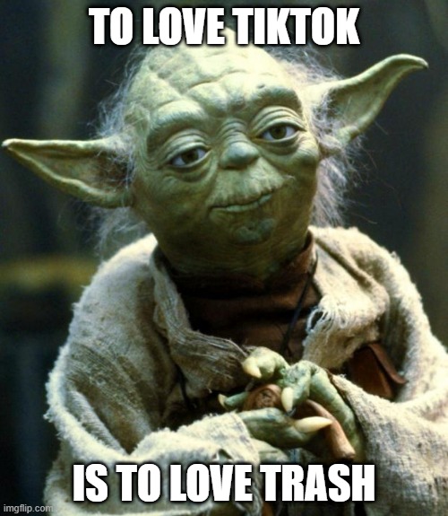 tiktok sucks | TO LOVE TIKTOK; IS TO LOVE TRASH | image tagged in memes,star wars yoda | made w/ Imgflip meme maker