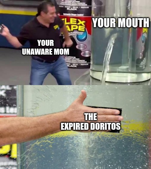 Flex Tape | YOUR MOUTH; YOUR UNAWARE MOM; THE EXPIRED DORITOS | image tagged in flex tape | made w/ Imgflip meme maker