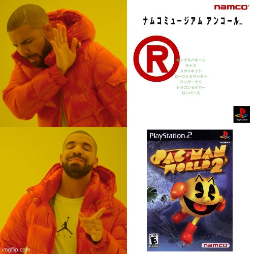 Drake Hates Namco Museum Encore And Likes Pac-Man World 2 | image tagged in memes,drake hotline bling | made w/ Imgflip meme maker