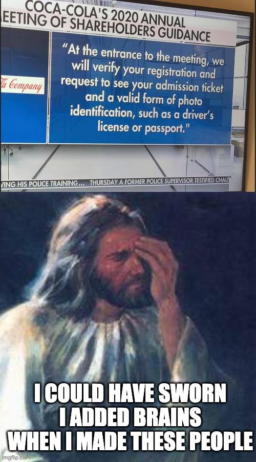 Holy Christ, These People Are Stupid. | I COULD HAVE SWORN I ADDED BRAINS
WHEN I MADE THESE PEOPLE | image tagged in jesus facepalm | made w/ Imgflip meme maker