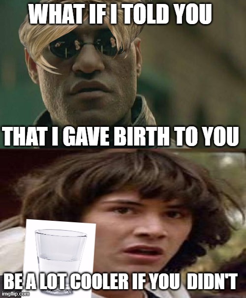 WHAT IF I TOLD YOU; THAT I GAVE BIRTH TO YOU; BE A LOT COOLER IF YOU  DIDN'T | image tagged in memes,matrix morpheus | made w/ Imgflip meme maker