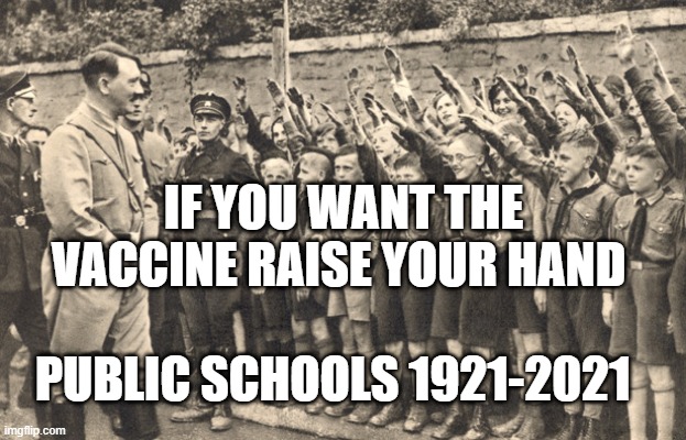hitler youth | IF YOU WANT THE VACCINE RAISE YOUR HAND; PUBLIC SCHOOLS 1921-2021 | image tagged in hitler youth | made w/ Imgflip meme maker