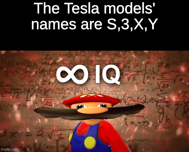 Now that's a lot of NICE |  The Tesla models' names are S,3,X,Y | image tagged in infinite iq mario,daddy elon,tesla | made w/ Imgflip meme maker