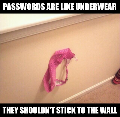  PASSWORDS ARE LIKE UNDERWEAR; THEY SHOULDN'T STICK TO THE WALL | made w/ Imgflip meme maker
