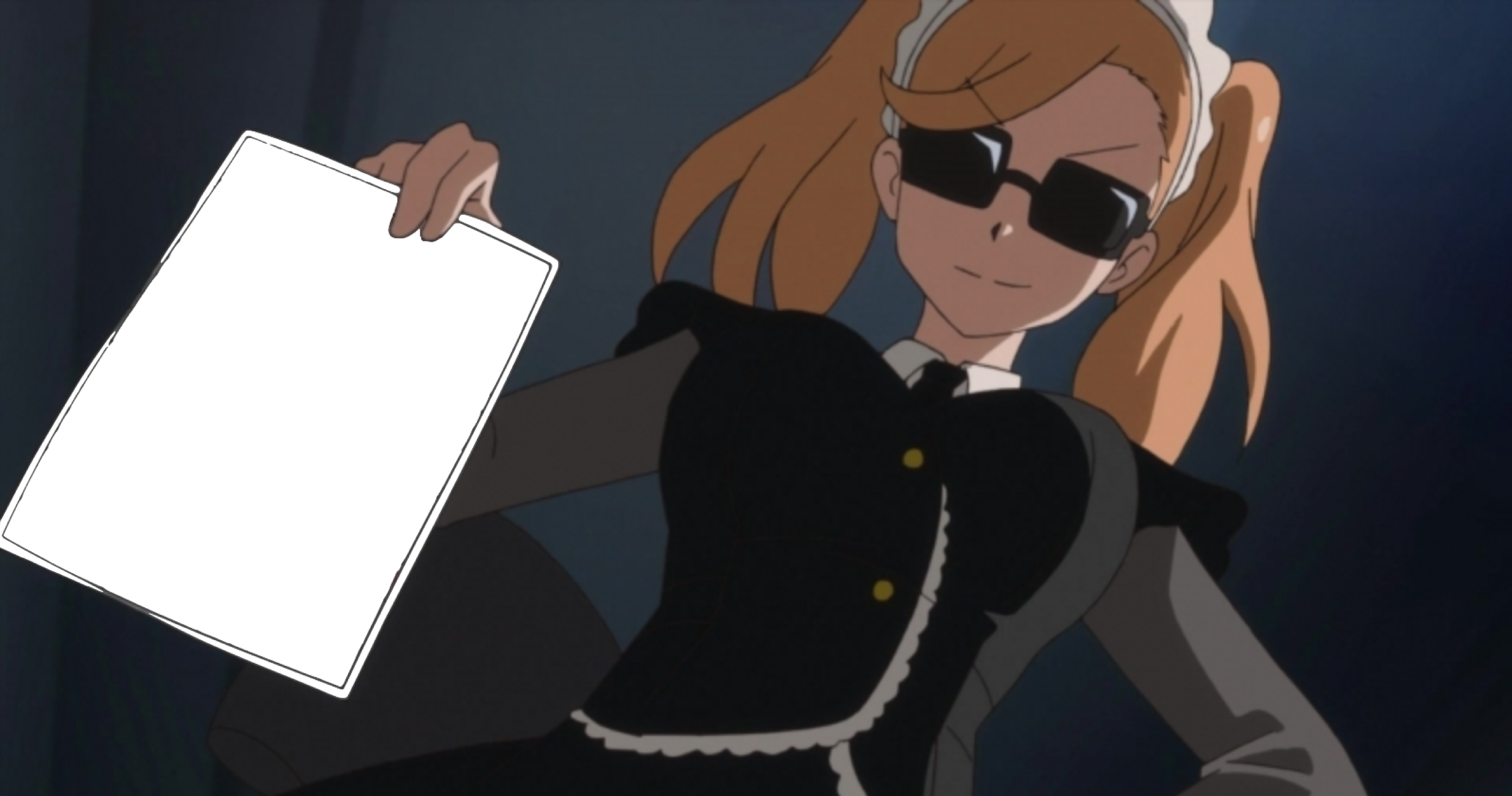 Anime girl with sunglasses and blank paper Blank Template - Imgflip