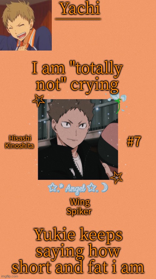 Yachi's Kinoshita temp | I am "totally not" crying; Yukie keeps saying how short and fat i am | image tagged in yachi's kinoshita temp | made w/ Imgflip meme maker
