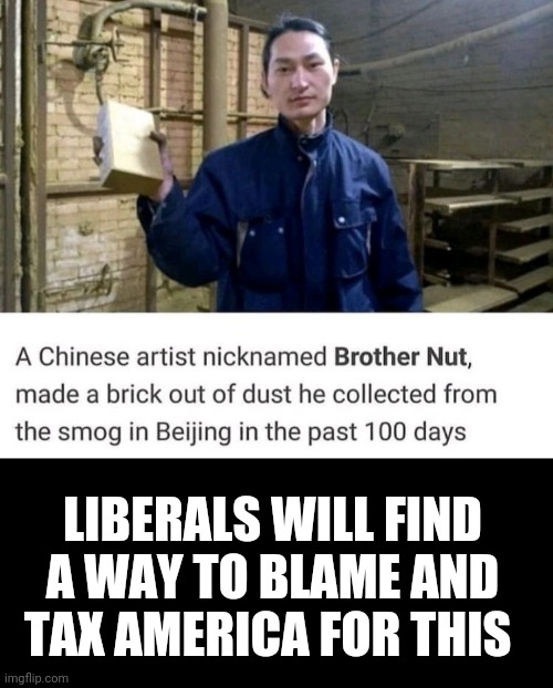 Smog Brick | LIBERALS WILL FIND A WAY TO BLAME AND TAX AMERICA FOR THIS | image tagged in liberal logic | made w/ Imgflip meme maker