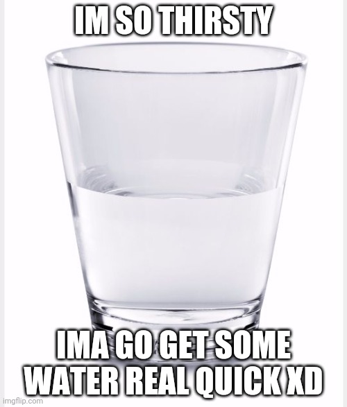 *slurp* | IM SO THIRSTY; IMA GO GET SOME WATER REAL QUICK XD | image tagged in glass of water | made w/ Imgflip meme maker