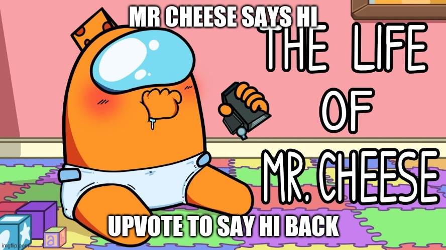 mr cheese | MR CHEESE SAYS HI; UPVOTE TO SAY HI BACK | image tagged in mr cheese | made w/ Imgflip meme maker