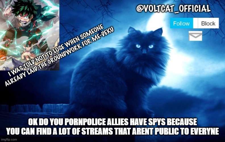 im a crusader not a PP officer just to be clear | OK DO YOU PORNPOLICE ALLIES HAVE SPYS BECAUSE YOU CAN FIND A LOT OF STREAMS THAT ARENT PUBLIC TO EVERYNE | image tagged in voltcat's new template made by oof_calling | made w/ Imgflip meme maker