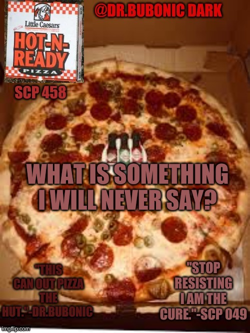 Dr.Bubonics Scp 458 temp | WHAT IS SOMETHING I WILL NEVER SAY? | image tagged in dr bubonics scp 458 temp | made w/ Imgflip meme maker