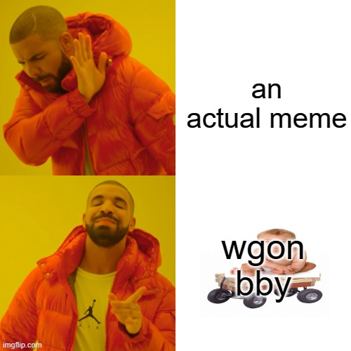 wgon bby | an actual meme; wgon bby | image tagged in memes,drake hotline bling | made w/ Imgflip meme maker