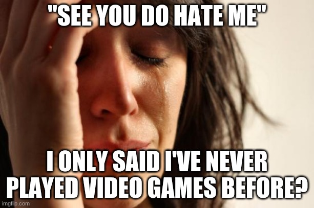First World Problems | "SEE YOU DO HATE ME"; I ONLY SAID I'VE NEVER PLAYED VIDEO GAMES BEFORE? | image tagged in memes,first world problems | made w/ Imgflip meme maker