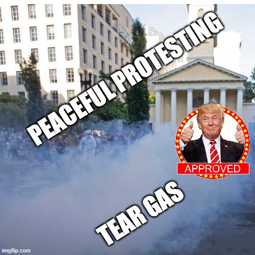 Trump Approves: Tears for Photos | PEACEFUL PROTESTING; TEAR GAS | image tagged in trump,tears,protesters | made w/ Imgflip meme maker