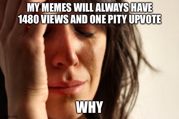 First World Problems | MY MEMES WILL ALWAYS HAVE 1480 VIEWS AND ONE PITY UPVOTE; WHY | image tagged in memes,first world problems | made w/ Imgflip meme maker