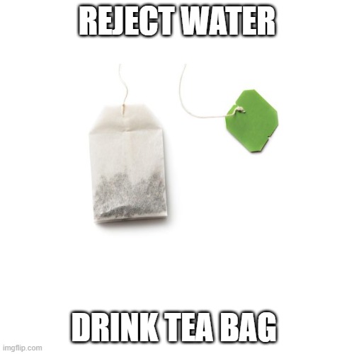 tea bag | REJECT WATER; DRINK TEA BAG | image tagged in funny memes | made w/ Imgflip meme maker