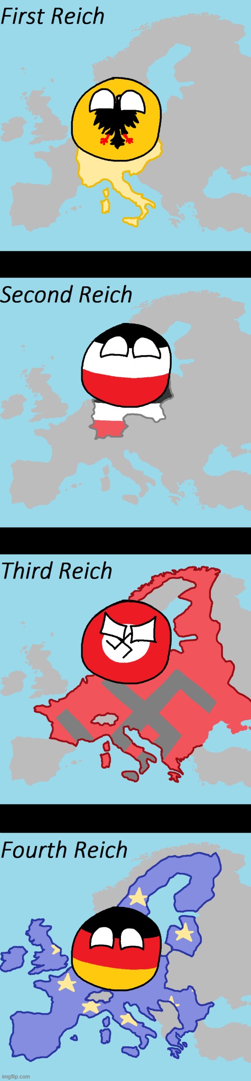 Countryball Comic | image tagged in holy roman empire,german reich,nazi germany,eu | made w/ Imgflip meme maker