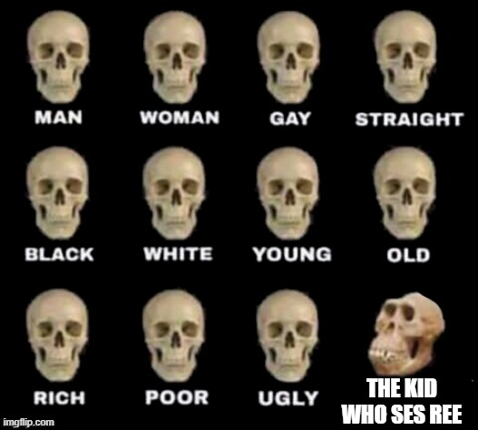 idiot skull | THE KID WHO SES REE | image tagged in idiot skull | made w/ Imgflip meme maker