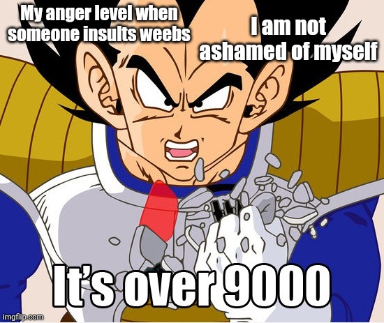 Grr | My anger level when someone insults weebs; I am not ashamed of myself | image tagged in it's over 9000 dragon ball z newer animation | made w/ Imgflip meme maker