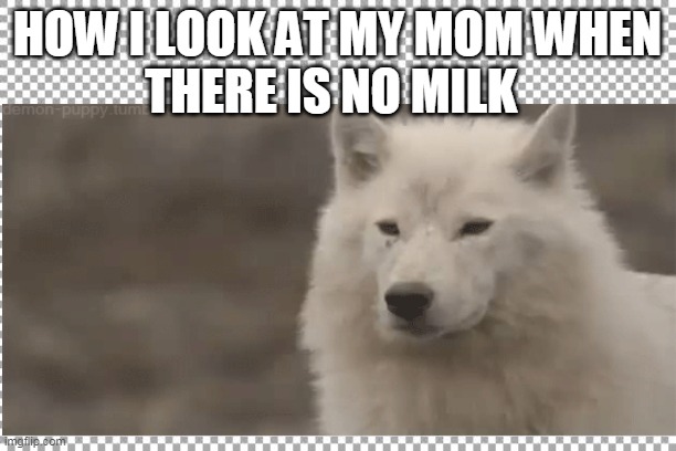 HOW I LOOK AT MY MOM WHEN; THERE IS NO MILK | made w/ Imgflip meme maker