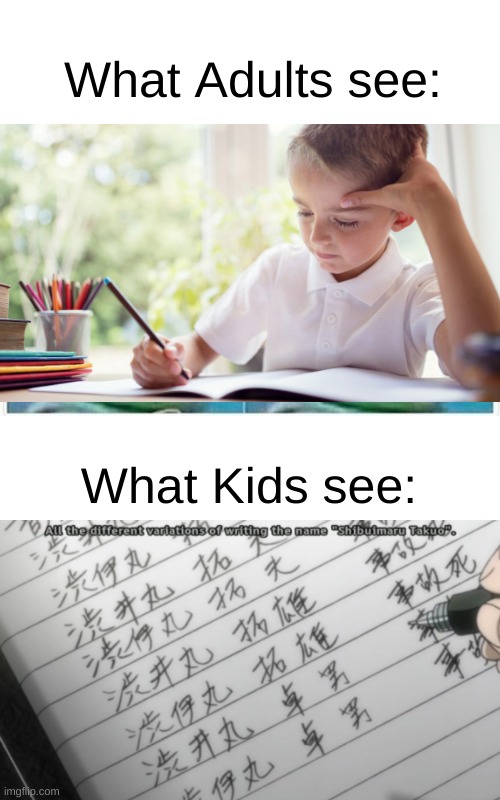Adults can't see what we see | What Adults see:; What Kids see: | image tagged in memes,death note,funny,monkey puppet | made w/ Imgflip meme maker