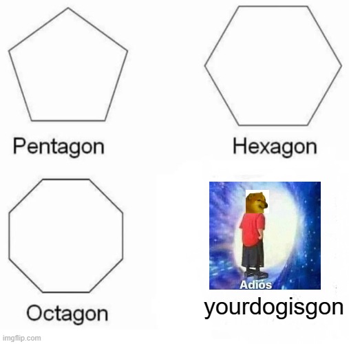 Pentagon Hexagon Octagon ADIOS | yourdogisgon | image tagged in memes,pentagon hexagon octagon,later loser | made w/ Imgflip meme maker
