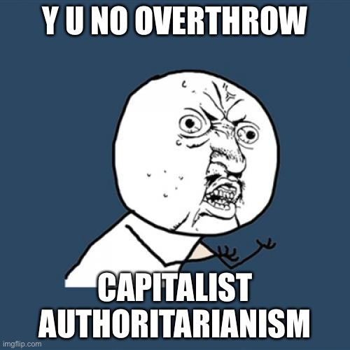 yes | Y U NO OVERTHROW; CAPITALIST AUTHORITARIANISM | image tagged in memes,y u no | made w/ Imgflip meme maker