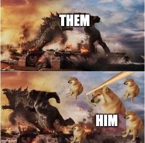 he bonk them | THEM; HIM | image tagged in kong godzilla doge | made w/ Imgflip meme maker