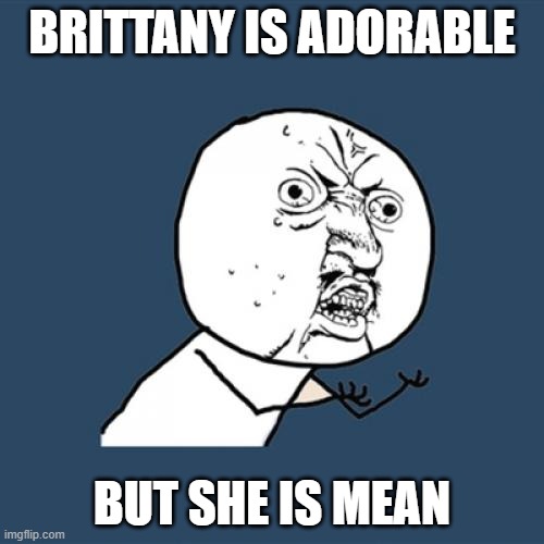 Brittany from Pikmin 3 is mean? | BRITTANY IS ADORABLE; BUT SHE IS MEAN | image tagged in memes,y u no,wtf,pikmin,brittany,pikmin 3 | made w/ Imgflip meme maker
