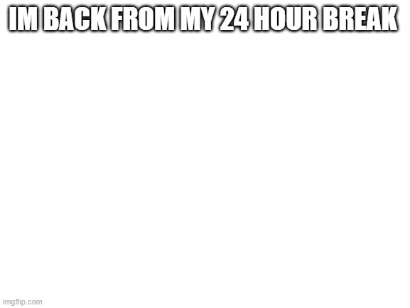 Blank White Template | IM BACK FROM MY 24 HOUR BREAK | image tagged in blank white template | made w/ Imgflip meme maker
