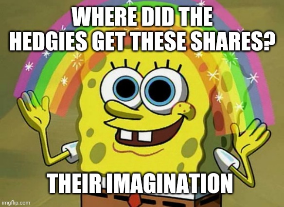 Imagination Spongebob Meme | WHERE DID THE HEDGIES GET THESE SHARES? THEIR IMAGINATION | image tagged in memes,imagination spongebob | made w/ Imgflip meme maker