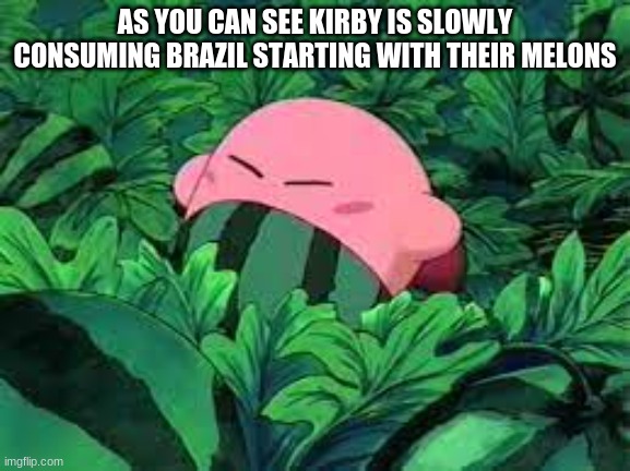 AS YOU CAN SEE KIRBY IS SLOWLY CONSUMING BRAZIL STARTING WITH THEIR MELONS | made w/ Imgflip meme maker