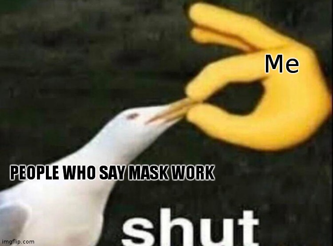 SHUT | Me; PEOPLE WHO SAY MASK WORK | image tagged in shut | made w/ Imgflip meme maker