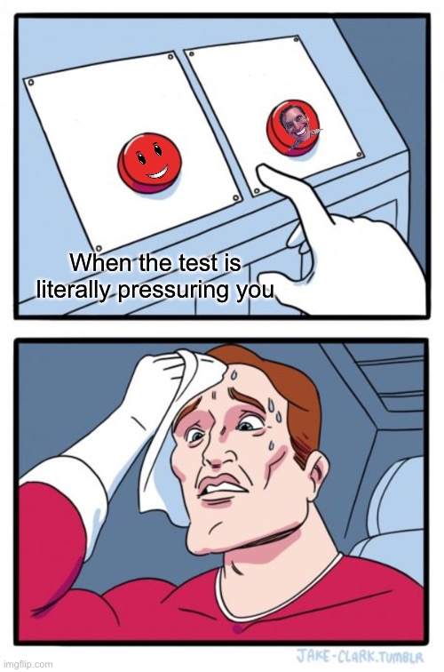 Two Buttons Meme | When the test is literally pressuring you; And you are describing a nail... | image tagged in memes,two buttons | made w/ Imgflip meme maker
