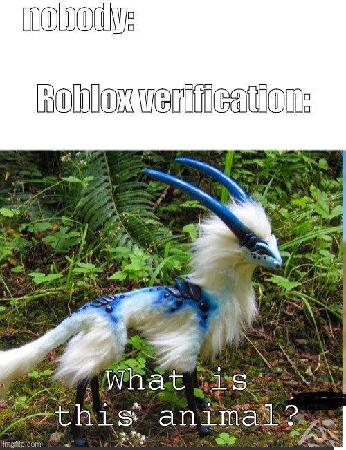 Roblox verification be like | nobody:; Roblox verification:; What is this animal? | image tagged in unknown animal,animals,roblox meme | made w/ Imgflip meme maker