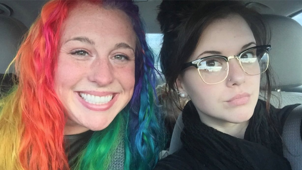 Rainbow girl and dark girl Blank Meme Template