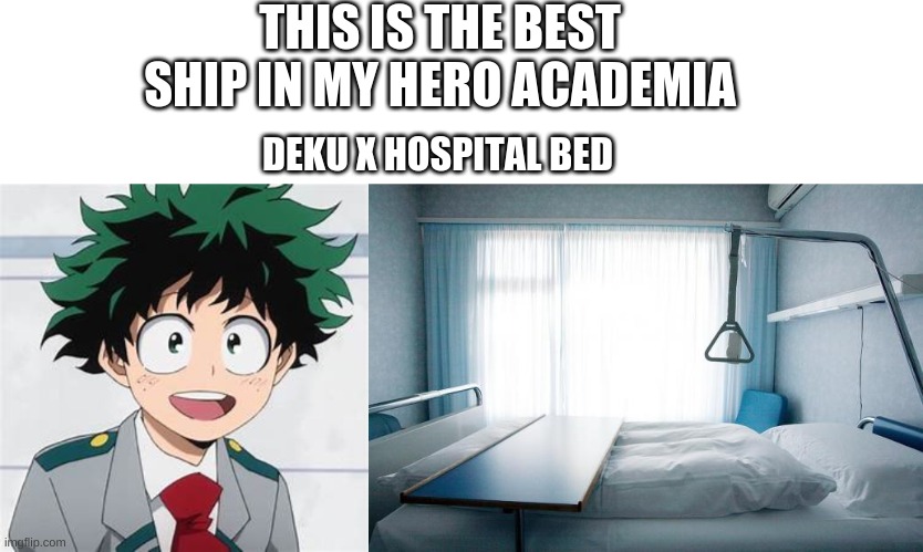 it's true | THIS IS THE BEST SHIP IN MY HERO ACADEMIA; DEKU X HOSPITAL BED | image tagged in deku,hospital bed | made w/ Imgflip meme maker