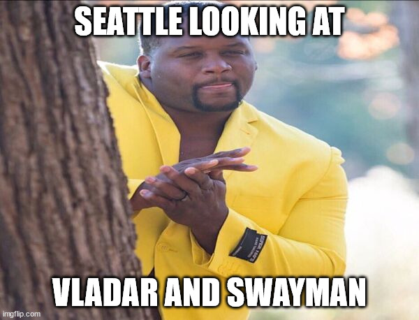 Yellow jacket | SEATTLE LOOKING AT; VLADAR AND SWAYMAN | image tagged in yellow jacket | made w/ Imgflip meme maker