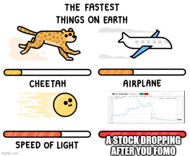 fastest thing possible | A STOCK DROPPING AFTER YOU FOMO | image tagged in fastest thing possible,ASX_Bets | made w/ Imgflip meme maker