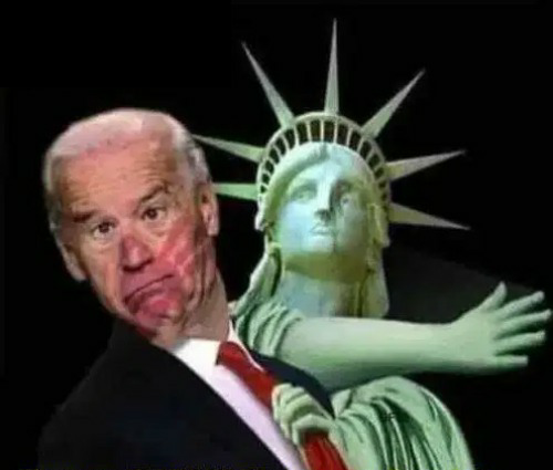 High Quality Joe Biden slapped by Statue of Liberty 1 Blank Meme Template