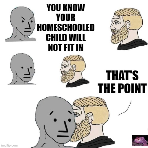 Children should be taught how to think, not what to think. | YOU KNOW YOUR HOMESCHOOLED CHILD WILL NOT FIT IN; THAT'S THE POINT | image tagged in the npc fears the alpha man | made w/ Imgflip meme maker