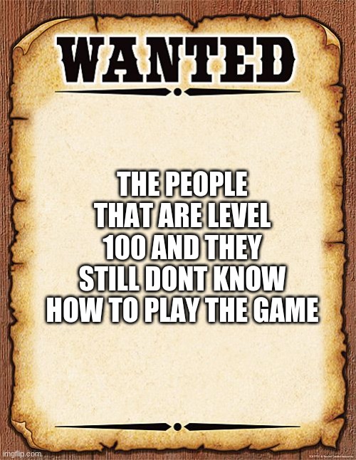 wanted | THE PEOPLE THAT ARE LEVEL 100 AND THEY STILL DONT KNOW HOW TO PLAY THE GAME | image tagged in wanted poster | made w/ Imgflip meme maker