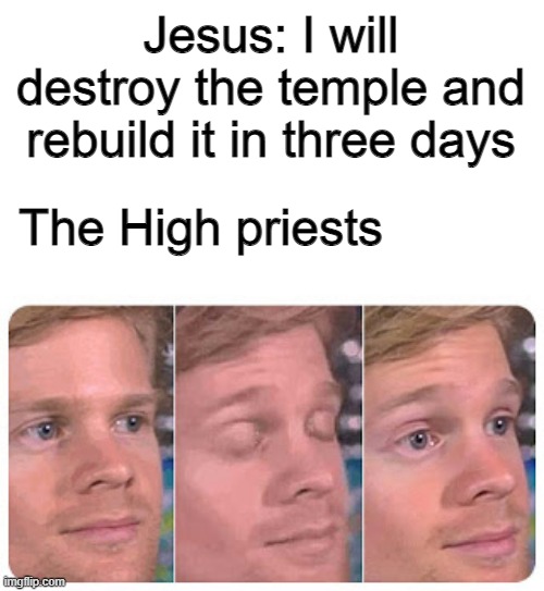 the temple | Jesus: I will destroy the temple and rebuild it in three days; The High priests | image tagged in jesus christ | made w/ Imgflip meme maker