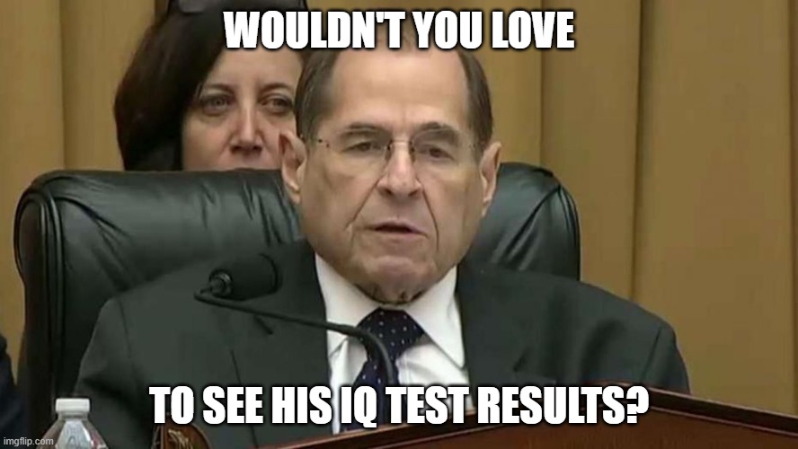 Tell Me How Bright Liberals Are Again (Part 6) | WOULDN'T YOU LOVE; TO SEE HIS IQ TEST RESULTS? | image tagged in rep jerry nadler,dimwit,democrat,liberal,politician,liar | made w/ Imgflip meme maker