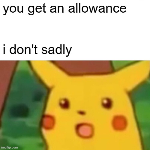 Surprised Pikachu Meme | you get an allowance i don't sadly | image tagged in memes,surprised pikachu | made w/ Imgflip meme maker