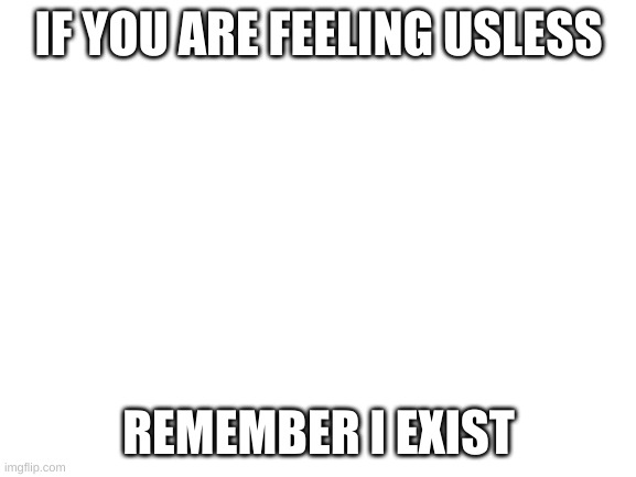true | IF YOU ARE FEELING USELESS; REMEMBER I EXIST | image tagged in blank white template | made w/ Imgflip meme maker