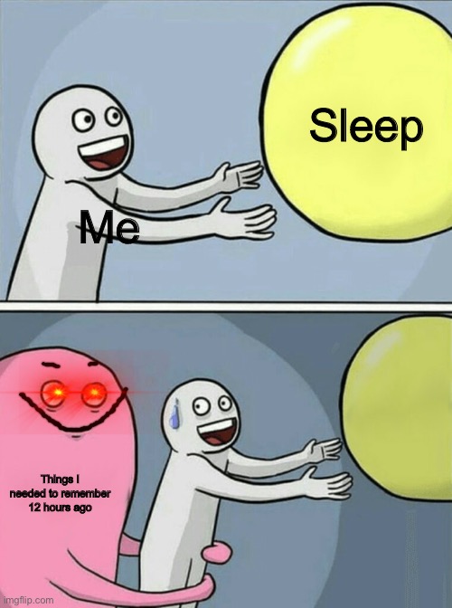 Running Away Balloon Meme | Sleep; Me; Things I needed to remember 12 hours ago | image tagged in memes,running away balloon | made w/ Imgflip meme maker